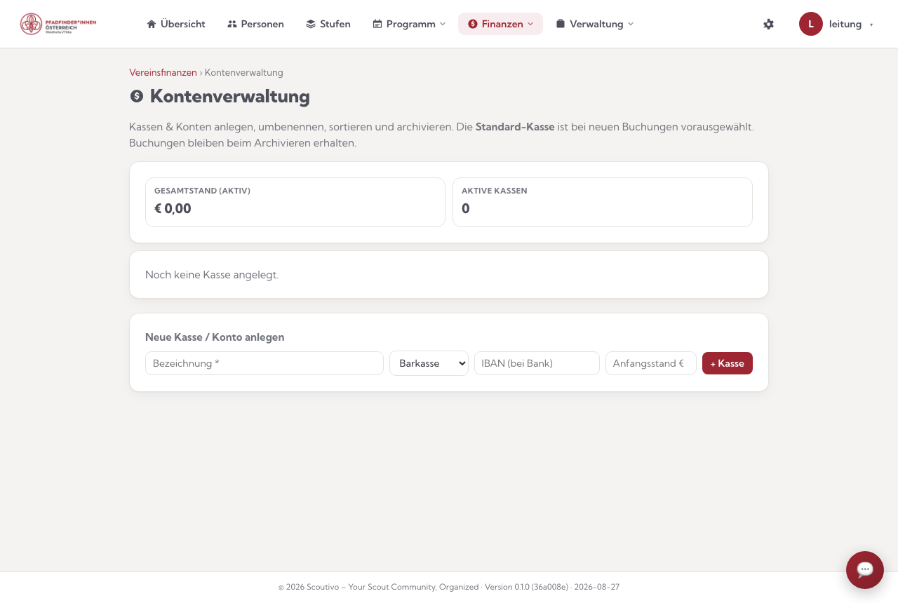 Die Kontenverwaltung: Kassen und Konten anlegen, Standard-Kasse festlegen